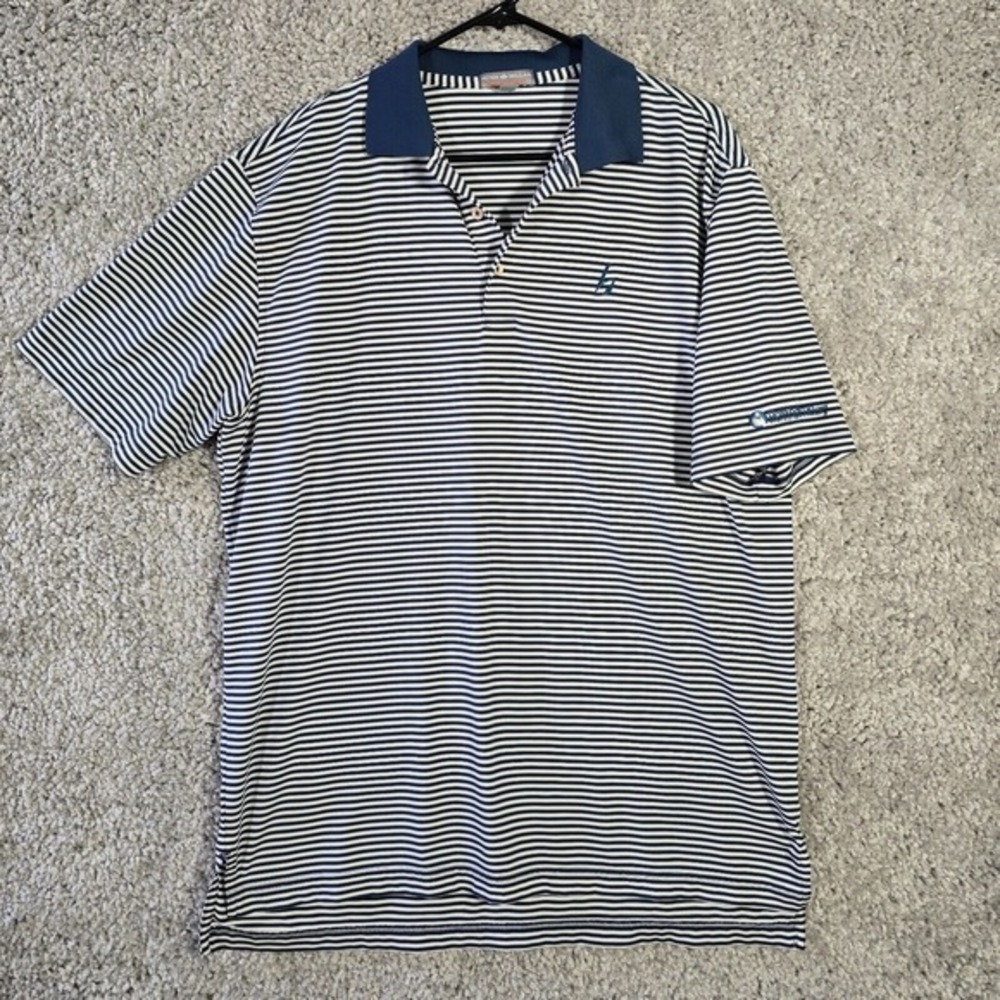 Peter Millar Polo Shirt Men's Large Blue Striped Summer Comfort Performance Golf